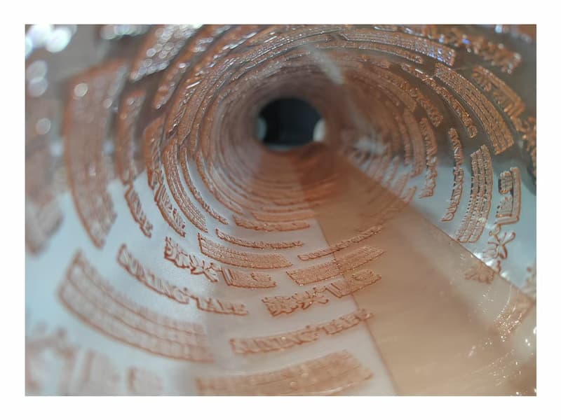 Curved 1.7mm digital flexo printing plate wrapped on cylinder showing excellent flexibility and image registration for label printing